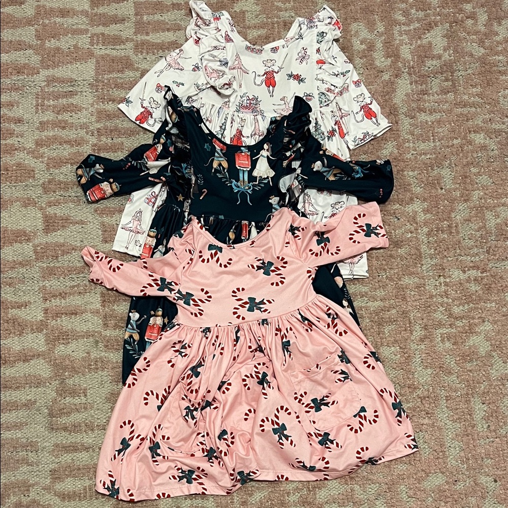 Mila & Rose 2T Christmas 3/4 Sleeve 3 Dress Set - Pink, Dark Green, White